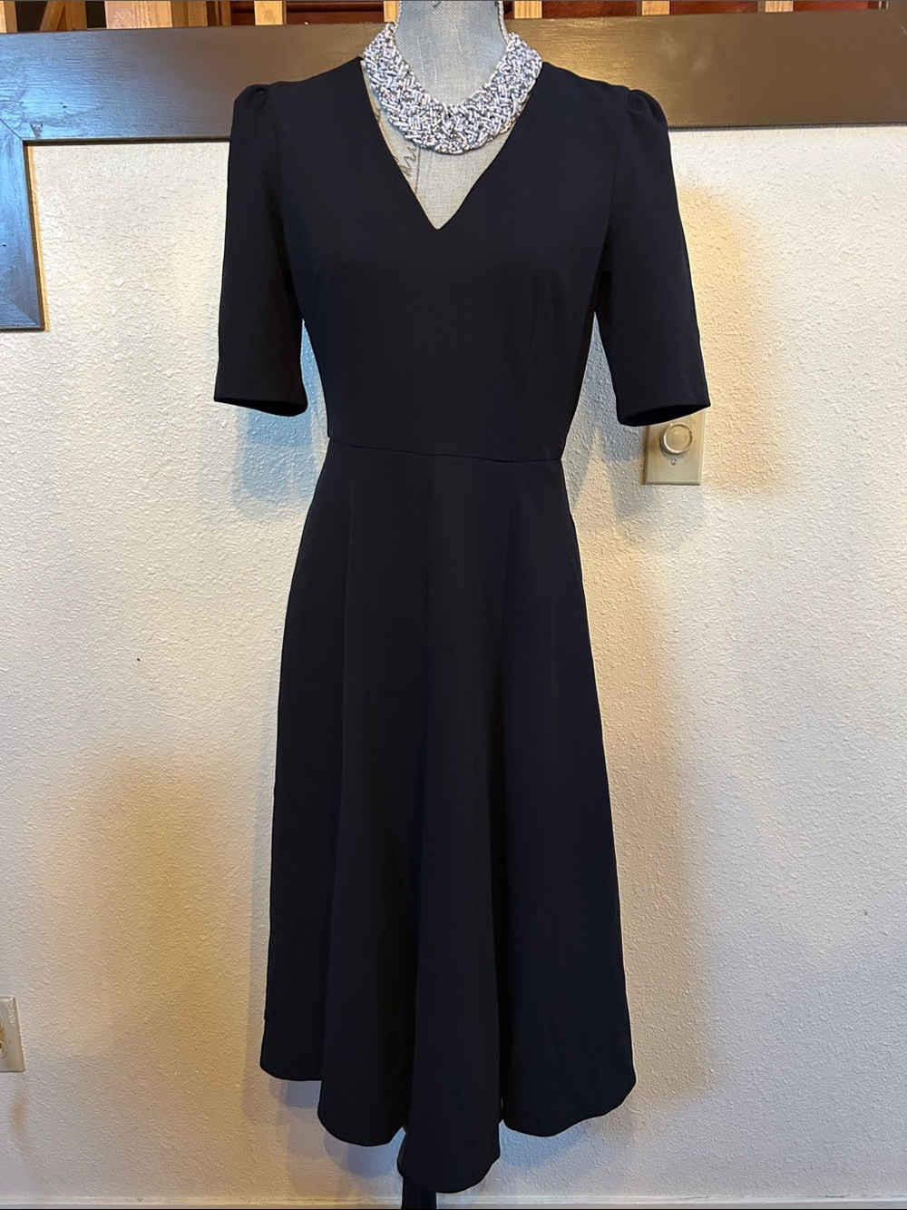 Classic V-Neck Black Midi Dress